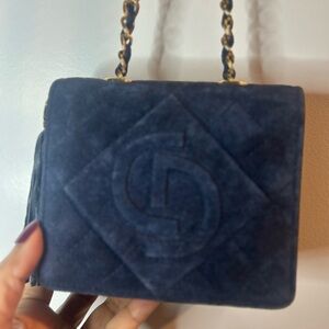 Navy Quilted Chain Shoulder Bag